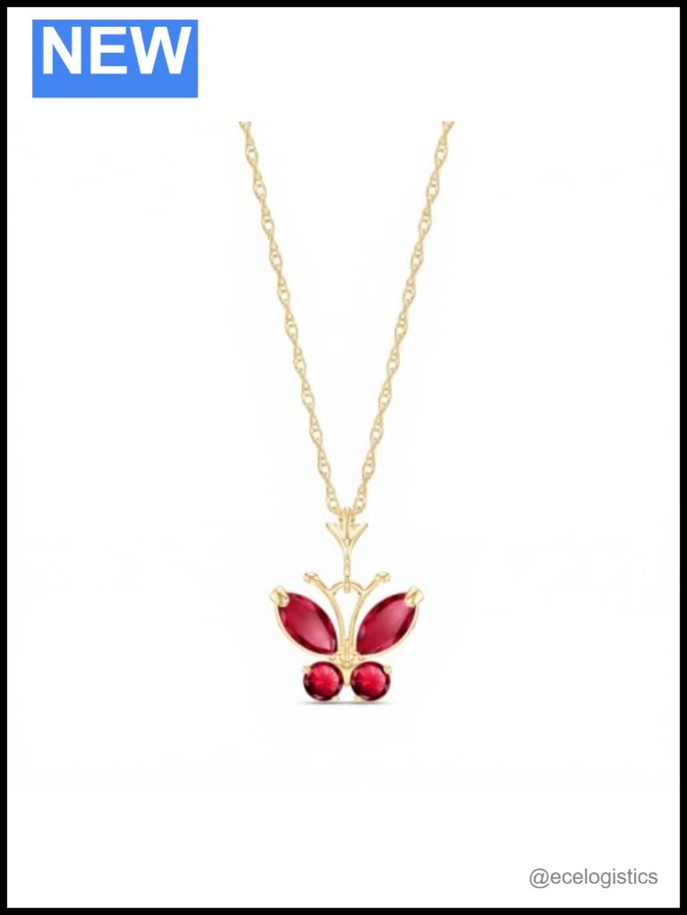 14k Yellow Gold Butterfly Necklace Lab Grown Ruby Pendant